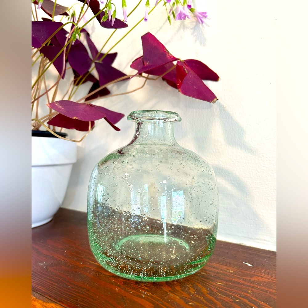 Vintage Glass Bottle Blob Top Green Seeded Bubble Glass Vase